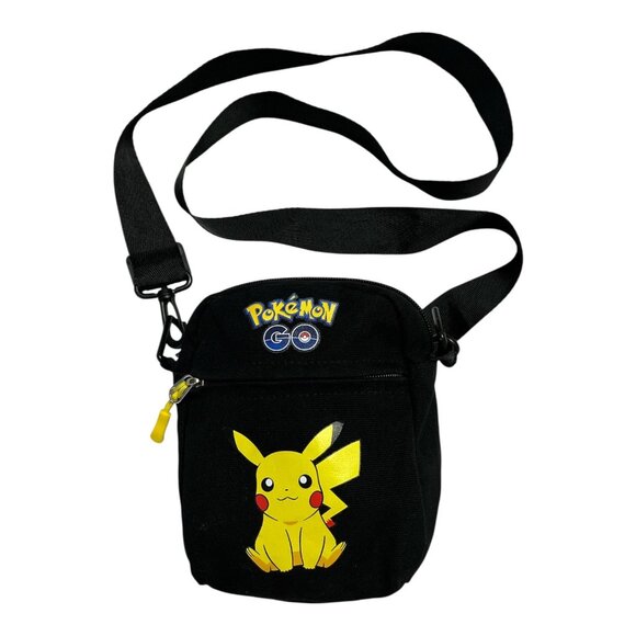 Pokémon GO Pikachu Crossbody Bag – Black Canvas – Adjustable Strap – 6x7x2" - Picture 1 of 5
